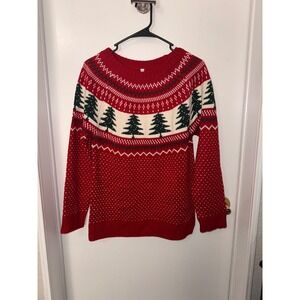Unbranded Red Christmas Tree Fair Isle Knit Sweater Mens Small Holiday Pullover